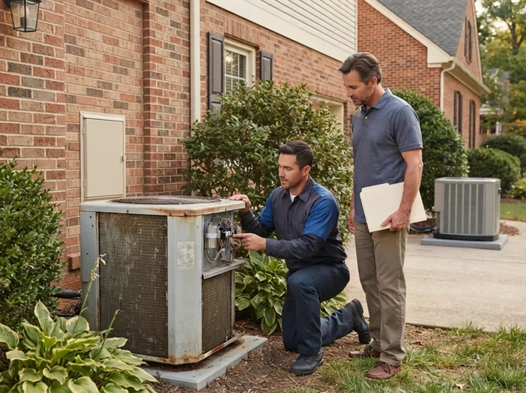 Arlington homeowner evaluating an aging AC before replacement