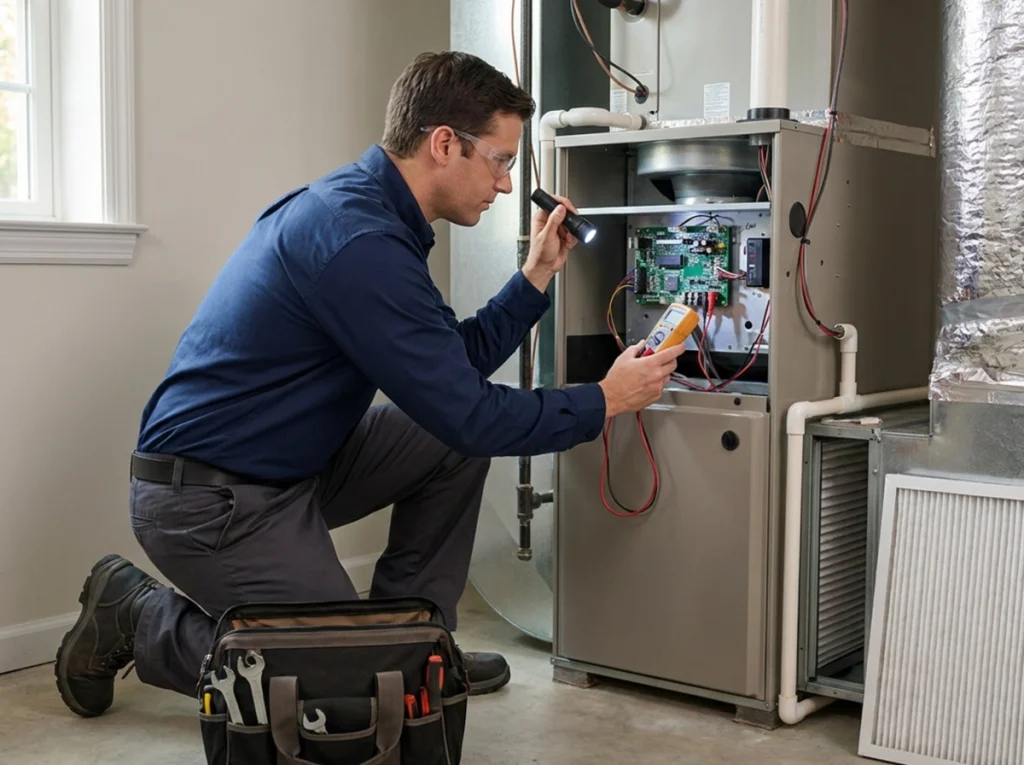HVAC technician performing seasonal maintenance in Alexandria Virginia